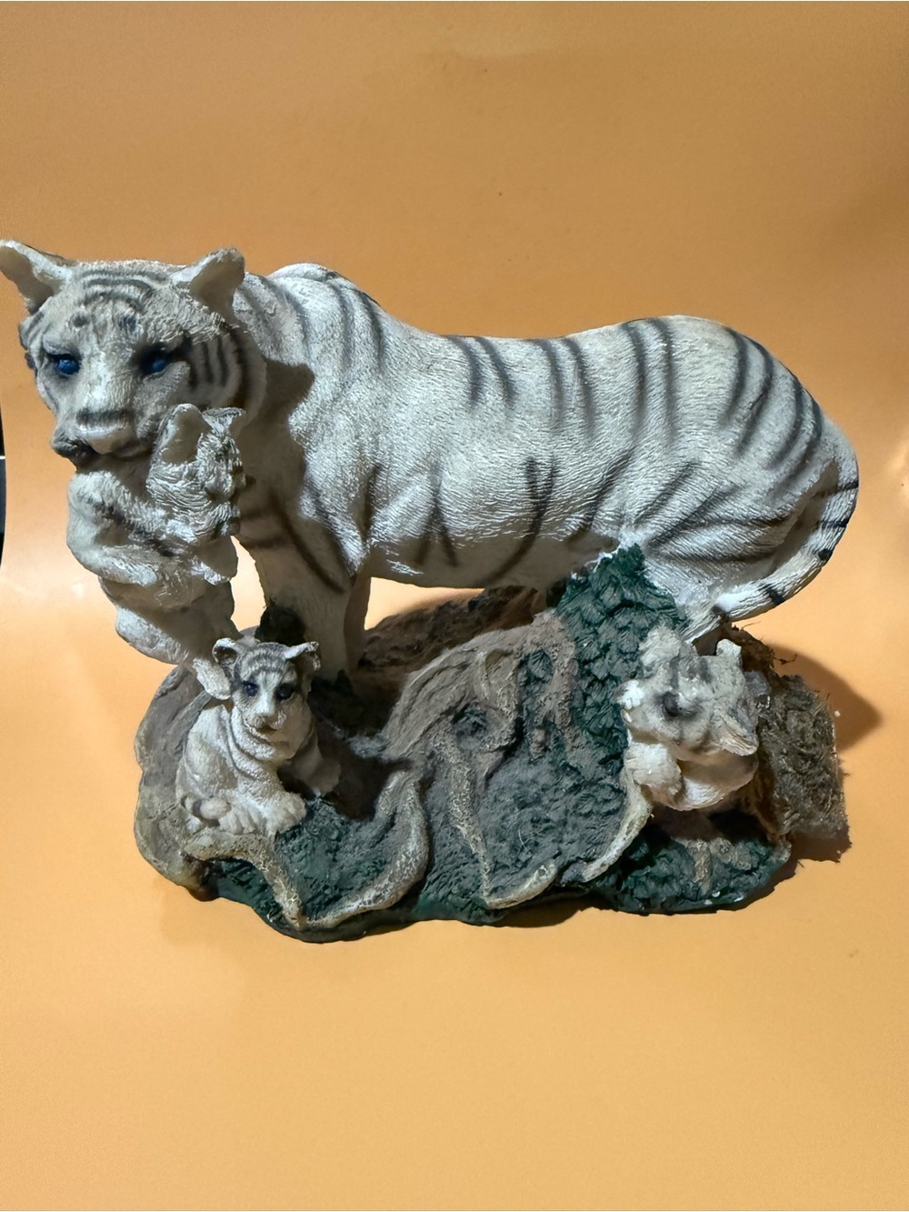 Hand-Painted White Tiger Figurine Sculpture - 7” x 5”